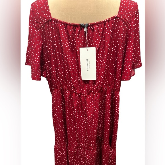 New Bloom Chic Women's US 22 24 Red Polka Dot Ruched Front Tiered Midi Dress NWT - Picture 6 of 13